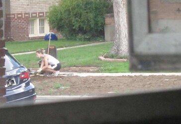 Neighbors displaying off, doing yardwork in skirts (original)