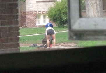 Neighbors displaying off, doing yardwork in skirts (original)