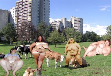 Bare BBWs outdoor (photoshopped)