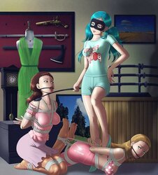 Sexy hentai and immense jug girls in restrain bondage by Reptileye