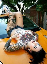 Buxomy Alt Punk Adahlia Thumbs on Taxi Cab