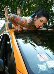 Buxomy Alt Punk Adahlia Thumbs on Taxi Cab