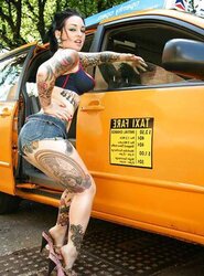 Buxomy Alt Punk Adahlia Thumbs on Taxi Cab