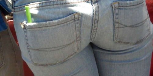 Adorable lady in taut bootie caboose denim for sure