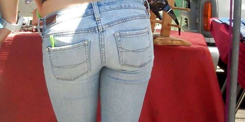 Adorable lady in taut bootie caboose denim for sure