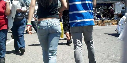 Adorable lady in taut bootie caboose denim for sure