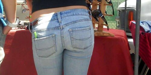 Adorable lady in taut bootie caboose denim for sure