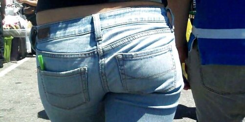 Adorable lady in taut bootie caboose denim for sure