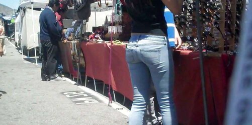 Adorable lady in taut bootie caboose denim for sure