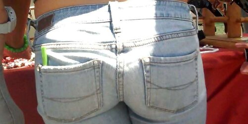 Adorable lady in taut bootie caboose denim for sure