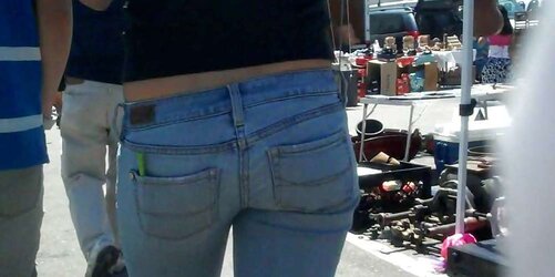 Adorable lady in taut bootie caboose denim for sure