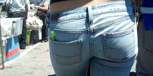 Adorable lady in taut bootie caboose denim for sure