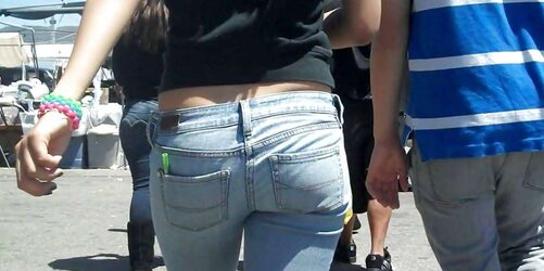 Adorable lady in taut bootie caboose denim for sure