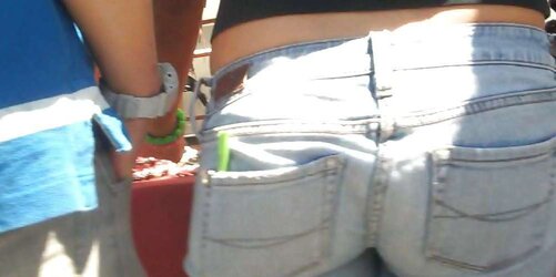 Adorable lady in taut bootie caboose denim for sure