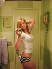 Teenager shelf shot with hairbrush